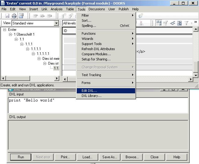 IBM DOORS DXL Einstiegspunkte CapriSoft Knowledge database